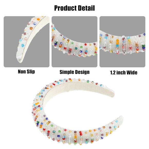 Beaded White & Multi Padded Hair Headband New